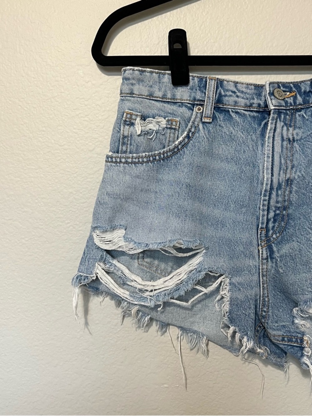 Zara Light Blue Distressed Denim Cutoff Shorts - Picture 5 of 7